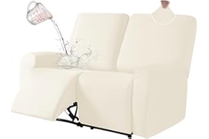 ALIECOM 100% Waterproof Loveseat Recliner Cover Super Stretch Soft 6-Piece Dual Reclining Loveseat Slipcover for 2 Cushion Couch Washable Love Seat Recliner Sofa Cover Protector (Cream White, 2 Seat)