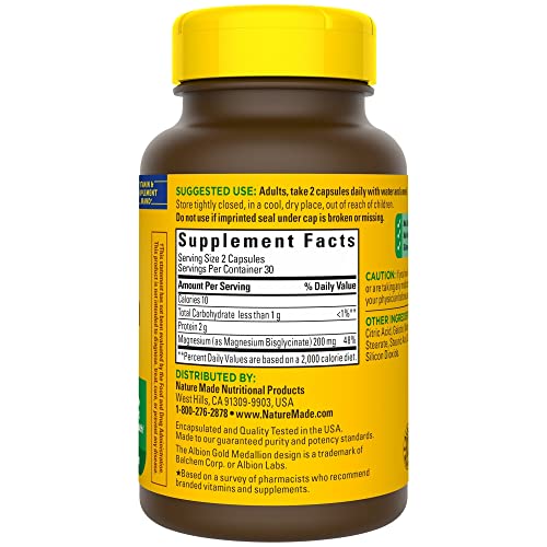 Nature Made Magnesium Glycinate 200 mg per Serving, Dietary Supplement