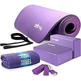 Yes4All Yoga Starter Kit – Include: 2 Yoga Blocks, Yoga Strap with D-ring, Yoga Towel & NBR Yoga Foam Mat – Yoga Kit for Beginners (Purple)