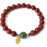 Valentine’s Day Gift for Her, Natural Southern Red Agate Single-Circle Bracelet with Hetianyu Accent & "Good Fortune" Gilded Pendant, Chinese-Style Auspicious Jewelry for Luck & Wealth, Women’s Retro Elegant Beaded Bracelet Gift