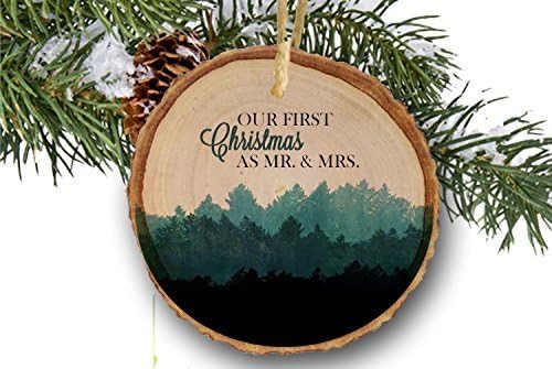 First Christmas as Mr. &amp; Mrs. Ornament 2017, 1st Married Christmas Ornament 2017, Our First Christmas, Wedding Gift, Rustic, Tree Slice, Wooden