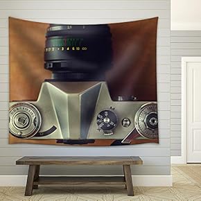 Old Vintage Film Camera Closeup - Fabric Wall Tapestry Home Decor - 51x60 inches