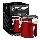 Bean Envy Airtight Coffee Canister - 16 oz - Includes Stainless Steel Coffee Scoop - Sealed Container With Cantilever Lid - Co2 Gas Release Wicovalve & Numerical Day/Month Tracker - Red