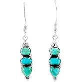 Turquoise Earrings 925 Sterling Silver & Genuine Gemstones (Select style) (3-Stone Drops)