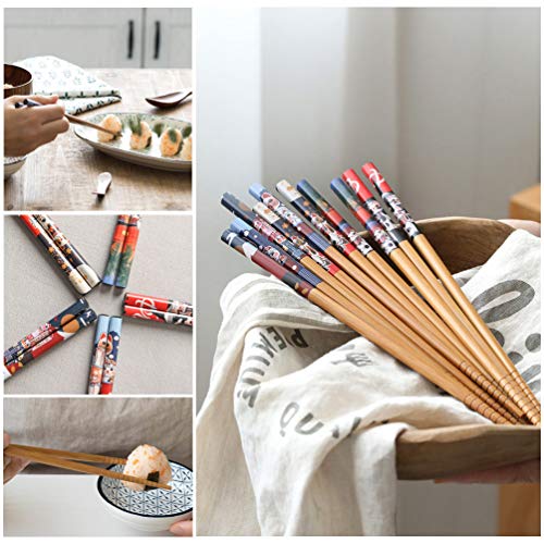 5 Pairs Chopsticks and Chopstick Rest Set, Cute Lucky Cat Chopsticks Holder 5 Cats, Classic Japanese Style Bamboo Natural Reusable Chopsticks, Dishwasher - Safe, Chopsticks Holder Gift Set (Lucky Cat) - Thumbnail 2