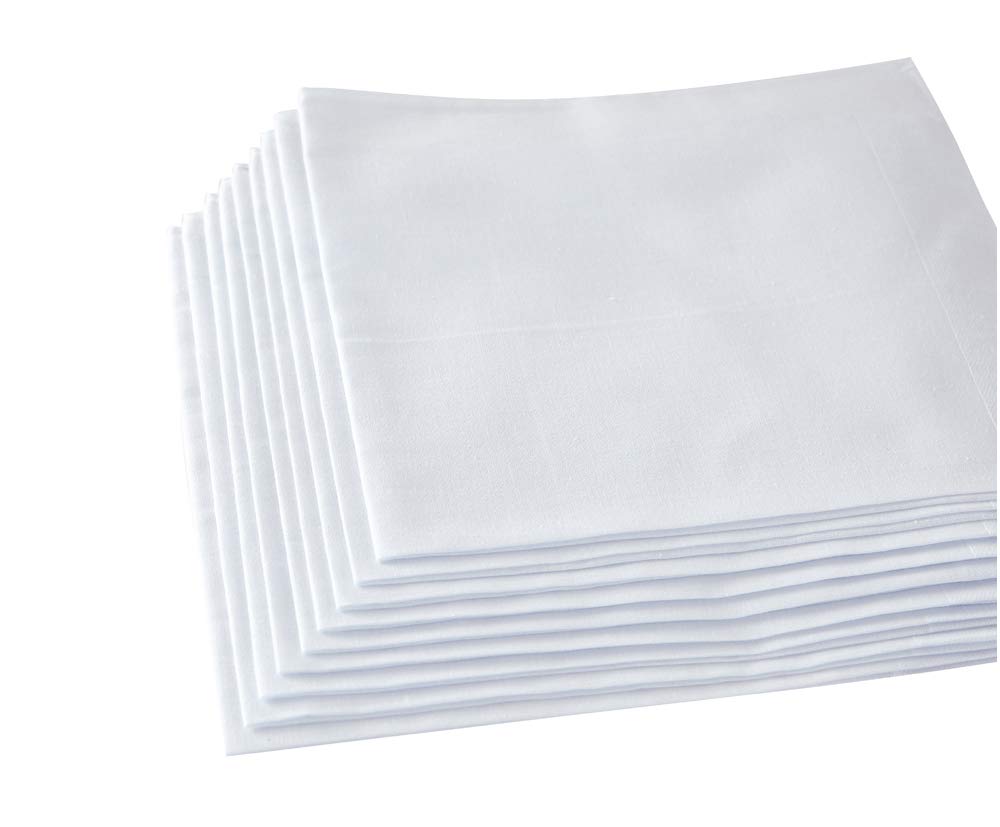 HANKYTEX Men's White Handkerchiefs,100% Soft Cotton Hankies (Pattern 1-12 pcs)
