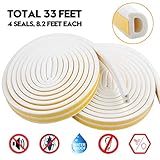 Weather Stripping for Door,Insulation Weatherproof Doors and Windows Soundproofing Seal Strip,Collision Avoidance Rubber Self-Adhesive Weatherstrip,2 Pack,Total 33Feet Long (White)