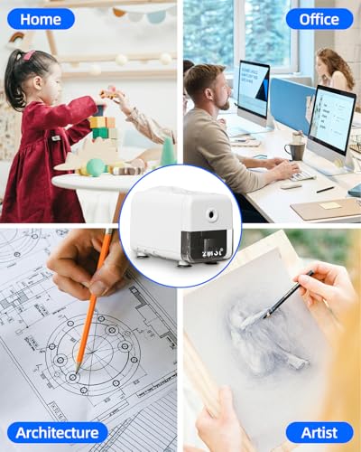 ZMOL Electric Pencil Sharpener, Heavy Duty Classroom Plug-in Sharpener, 10000 Uses, 3 Sharpness Settings, Auto Stop, Fast Sharpening for 6.5-8mm Coloured Pencils, Teachers/Kids/School/Desktop, White