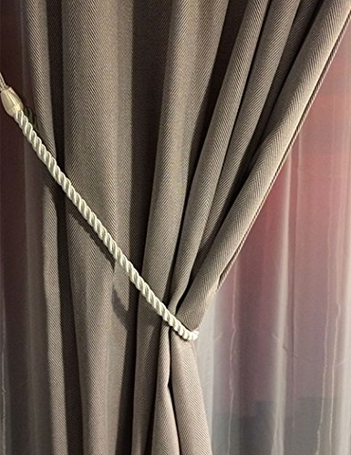 Home Queen Rope Tie Backs for Window Curtain with 4 Hooks, Hand Knitting Buckle Cord Drapery Holdbacks, 4 Pieces, Beige - Thumbnail 4