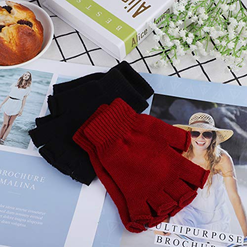 Cooraby 12 Pairs Winter Half Finger Gloves Flexibly Stretchy Knit