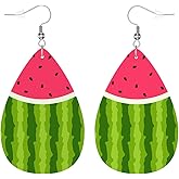 Zokola Watermelon Earrings For Women Friends Gift, Summer Fruit Watermelon Red Slice Green Striped Skin Drop Earrings Set, Lightweight Teardrop Faux Leather Earrings Jewelry