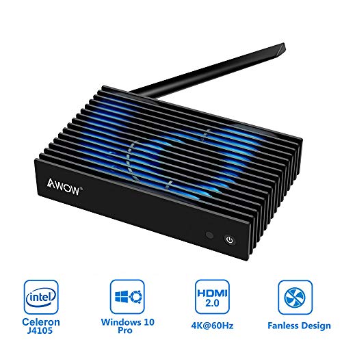 AWOW NV41 Fanless Mini PC Intel 8th Gen Celeron J4105 up to 2.5Ghz/Windows 10 Pro/4GB DDR4/64GB SSD/4K/Dual-Band Wi-Fi/Gigabit Ethernet/HDMI 2.0/VGA/BT4.2/Mini Desktop Computer