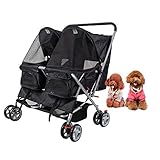 Dporticus 4 Wheel Pet Stroller Foldable Two-Seater Carrier Strolling Cart for Dog? Cat and More Multiple Colors