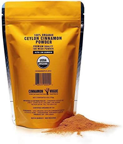 Ceylon Cinnamon Powder – 6 oz. (100% USDA Organic) - Ultra Premium Fine 100 Mesh Powder, Salt Free, Non irradiated, Low Coumarin