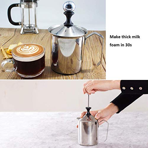 LXYZ Elektrischer Schneebesen, Handpumpen-Milchaufschäumer aus Edelstahl, manuell betriebener Milchschaumbereiter, 400… – Bild 4