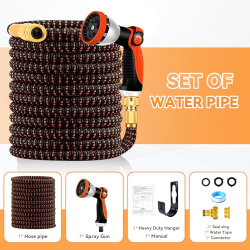 Yofidra Hose Pipe 50FT, Expandable Garden Hose with 10 Function Spray Nozzle, 3/4" & 1/2" Quick Connectors, Flexible Water Hose No-Kink, Lightweight Hosepipe for Garden, Car Washing Outdoor Cleaning