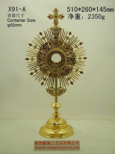 Monstrance Reliquary With Luna Monstrance Eucharistic Adoration Catholic Mass - Zircon Decorated - 20" High X91-A