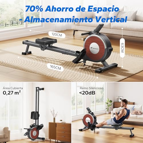 MERACH Máquina de Remo, remadora con Resistencia magnética, 16 Niveles de Ajuste de Resistencia, Remo con Resistencia silenciosa, Doble guía, Capacidad máxima de 158KG, Enlace de aplicación