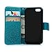 MOLLYCOOCLE iPhone SE 5S 5 Case, Wallet Case Embossed Sunflower Blue PU Leather Kickstand Magnetic Flip Folio Card Holders Slots Hand Strap Cover Case for iPhone SE 5S S