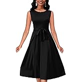 PerZeal Women's Summer Casual Solid Dress Sleeveless Crew Neck Formal Wedding Guest A Line Midi Dress