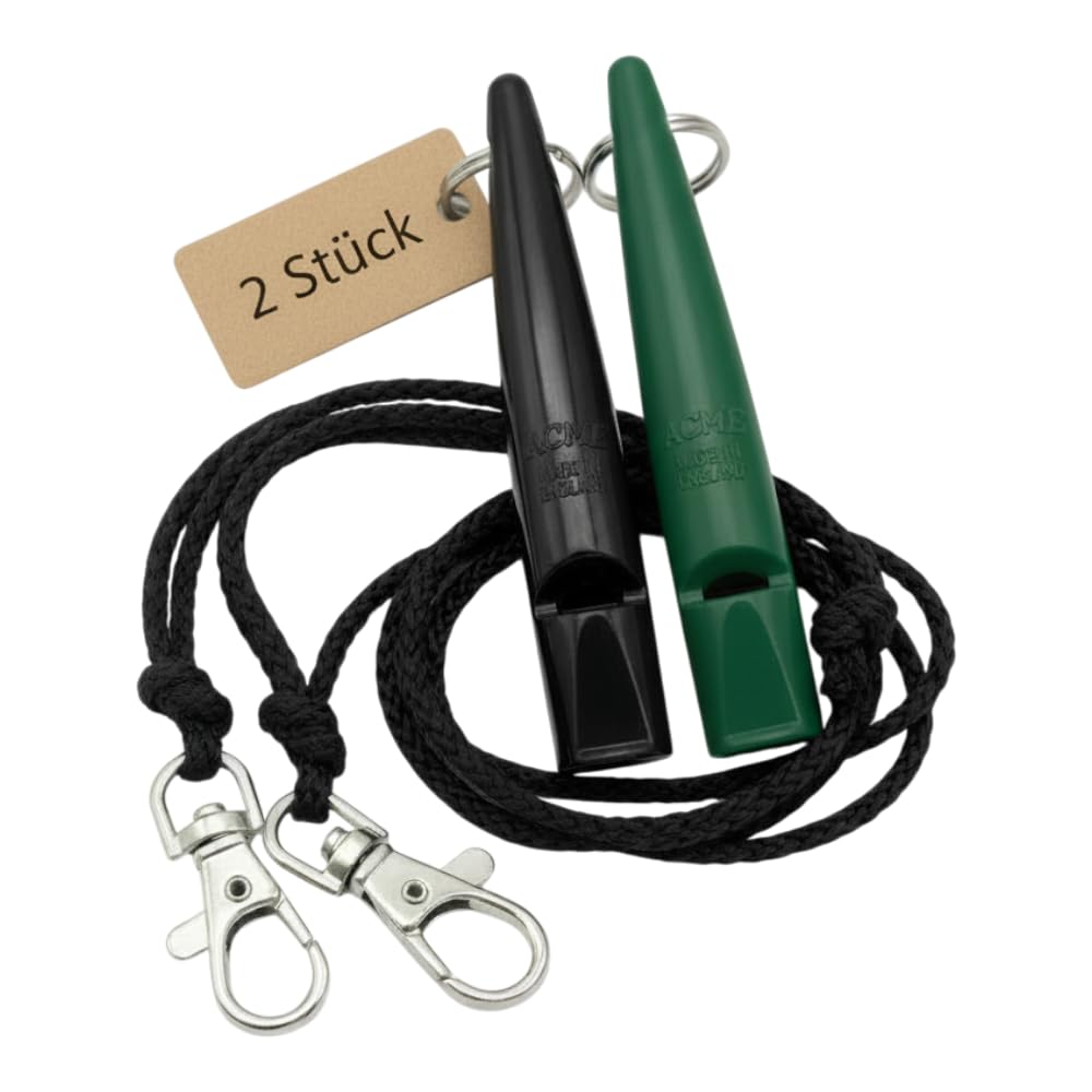 ACME Dog Whistle No. 210.5 with Whistle Band | Double Pack | 2 Whistles Including 2 Bands | Ideal for Recall - Loud and Far-reaching (Black + Forest Green)