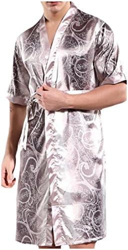 YUNY Men Luxury Unique Basic Style Western Spa Bathrobe Pajama Top Grey OS