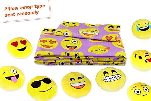 Fabugears Emoji Fun Sheet Set Comes With Plush Round 13 Inch Yellow Pillow Emoticon - 4 Piece (PURPLE, Full Size)
