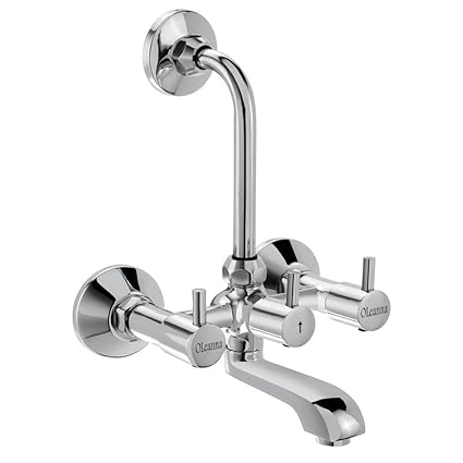 Oleanna Brass Mazza Quarter Turn Fittings Wall Mixer with Long L Bend Pipe (220mm/9-inch, Chrome Finish)