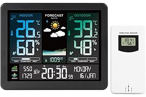 FTVOGUE Professional Weather Station Electronic Display with 8 Languages, Indoor Outdoor Temperature Humidity Monitor for Hom