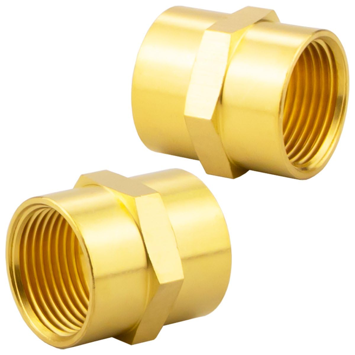 Photo 1 of (2 Pack) Besosay 3/4 Inch Brass Coupler Coupling Reducer Adapter Fittings, 3/4" NPT Female x 3/4" NPT Female Hex Nipple, 3/4 Inch Air Hose Pipe Fitting
