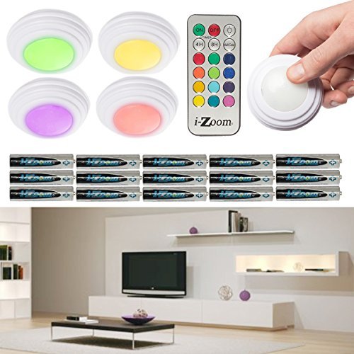 i-Zoom 5 Pack LED Accent Lights Color Changing Lights With Remote Wireless Puck Lights Battery Operated