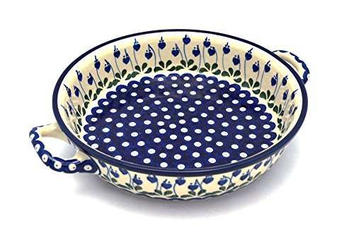 Polish Pottery Baker - Round with Handles - Large - Bleeding Heart
