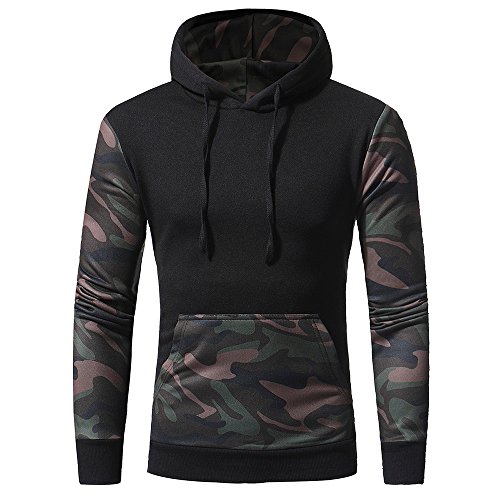 Hoodie Sweatshirt For Men,Clearance Sale-Farjing Mens' Camouflage Long SleevePrint Hooded Sweatshirt Tops Jacket Coat Outwear(XL,Black )