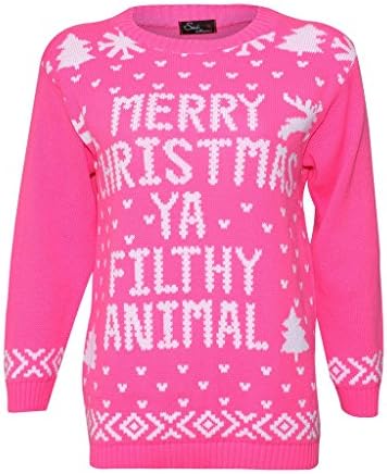 Xmas Jumper Merry Christmas Ya Filthy Animal Ladies Christmas Novelty Pullover