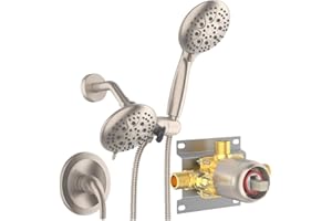 SR SUN RISE Shower System with Handheld Shower and Rain Shower Combo Set High Pressure 5-spray Dual 2 in 1 Shower Faucet Patented 3-way Diverter Brushed Nickel (Valve Include）