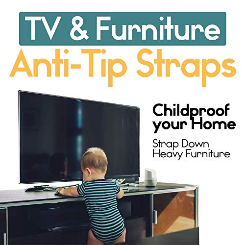 TV Anti Tip Straps (2 Pack) - Baby Proof Furniture Wall Anchor Kit - Earthquake Safety for Flat Screens & Shelves