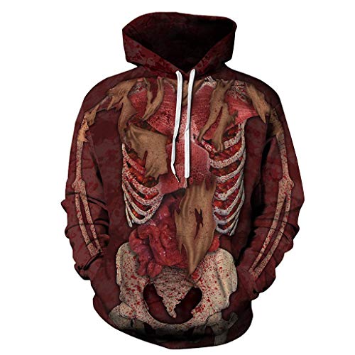 Jessie storee Helloween Hooded Sweatshirt Skeleton Minced Meat Internal Organs Print Pullover Hoodie Women Men Couples Unisex Horror Clothing Large Size Sweater Loose Baseball Uniform Tide,Red,L