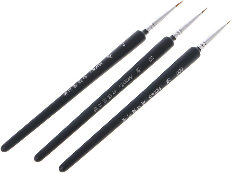Huilier Professional Wolf Hair Detail Paint Brush Set 3 Sizes Miniatures Fine Detailing