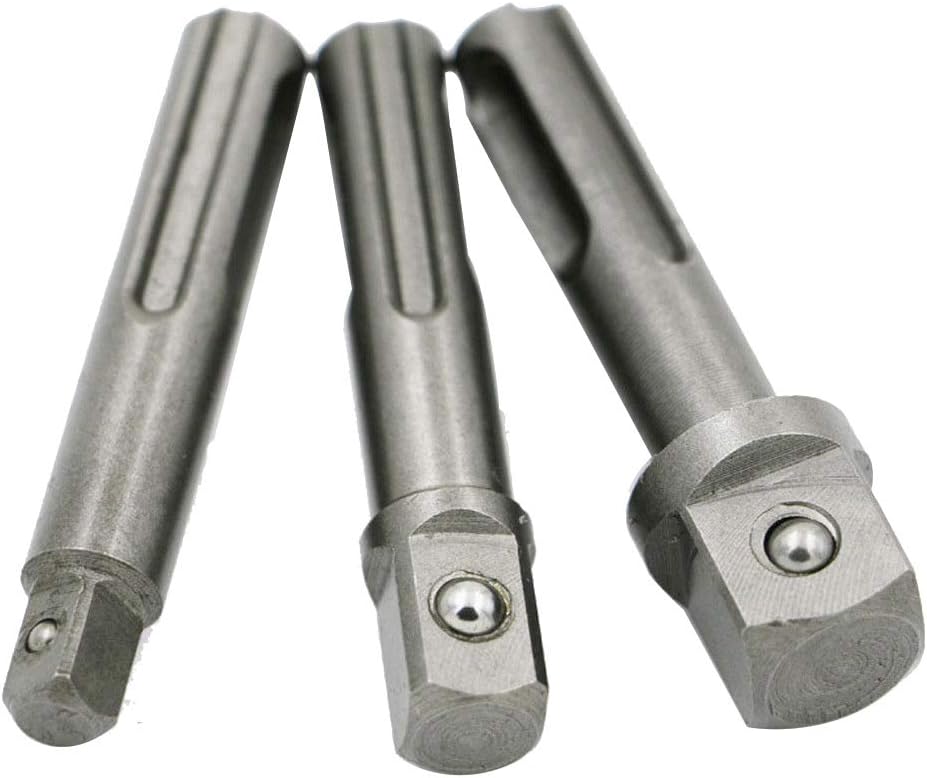 Gasea 3pcs 1/4" 3/8" 1/2" SDS Plus Shank Socket Impact Driver Adapter Power Extension Drill Bar Bit, Silver - Image 5