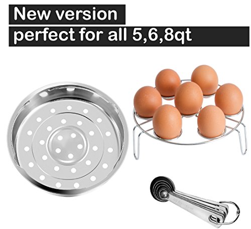 Steamer Basket Rack Set For Instant Pot Accessories – With Measuring Spoons and Egg Steaming Holder Rack Stand Set Fits Instant Pot 5, 6, 8 Quart Pressure Cooker