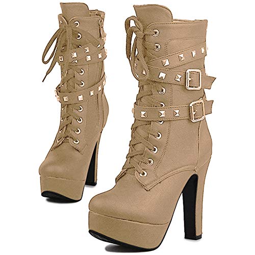 ForeMode-Women-Autumn-Round-Toe-Lace-up-Ankle-Buckle-Chunky-High-Heel-Platform-Knight-Martin-Boots