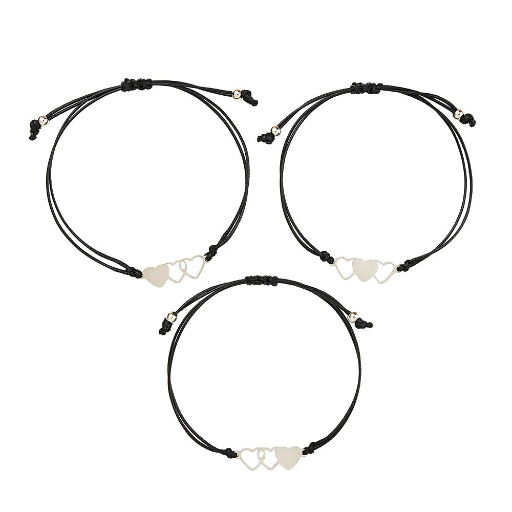 AMOR SPES 3 Pcs Handmade Sister Wish Bracelets Heart Charm Matching Bracelets With Card Big Middle Little Sisters Bracelet Friendship Bracelets BFF Gift Best Friend Forever (A)