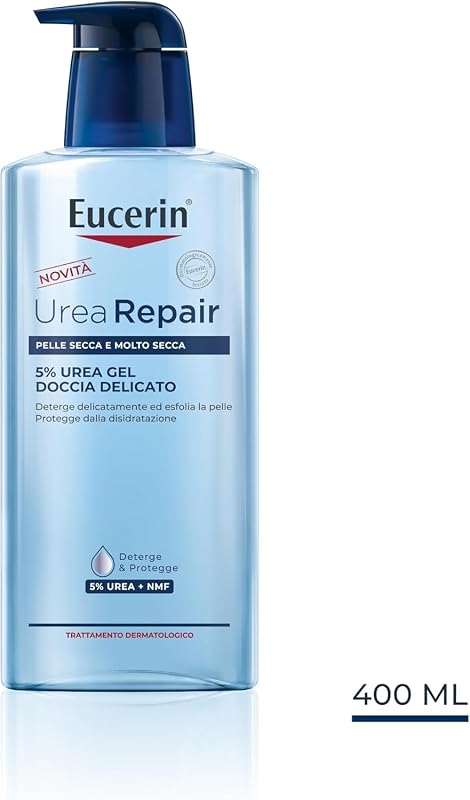Urea Repair Gel Doccia Delicato 5% 400 ml, Detergente corpo idratante ed esfoliante, Docciaschiuma con 5% Urea per un sollievo immediato, Bagnoschiuma per pelle secca e molto secca
