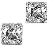 Square Princess Cut Clear CZ Magnetic Men Sterling Silver Stud Earrings 5mm