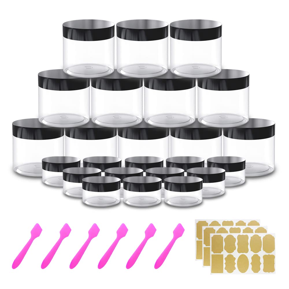 4 oz 120ml Small Plastic Containers with Lids 12pcs + 12pcs 20g/20ml Small Sample Pots 24pcs Plastic Jars with Lids Cosmetic Travel Pots for Cream, Lip Scrub, Body Butters, Slime, Craft Storage