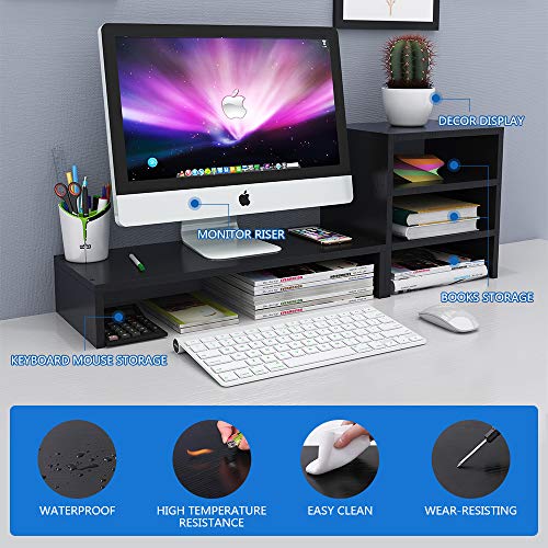 Wood Computer Monitor Stand Raiser Black with 3 Tier Desktop Organizer Storage Shelf and PC Screen TV Riser for Home Office (29.7 in,Black,Space Saving,Independent Design)