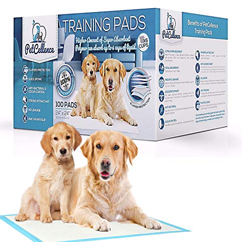 PetCellence Puppy Pads 100 Count - Premium Ultra Absorbent Large Pee Pads for Dogs - Size 24" x 24" - Perfect Leak-Proof Pet Pad for Car Seat, Dog Bed, Litter Boxes & Cages - Protect Floors & Carpets