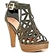 TRENDSup Collection Open Toe Ankle Strap Sandal – Western Bootie Stacked Heel Open Toe Cutout Shoes (6.5, Olive)