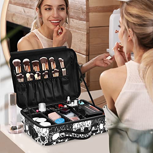 Extra Large Makeup Bag Gothic Skull(1),Professional Makeup Case Travel  Train Case for Women Cosmetic Organizer