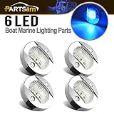 Partsam 4Pcs 3" Inch Round Chrome Marine Clear Lens Blue LED Transom Mount Stern Anchor Navigation Lights IP67 Waterproof,Round Boat Marine Lamps 6-2835-SMD,Boat LED Stern Lights 12V